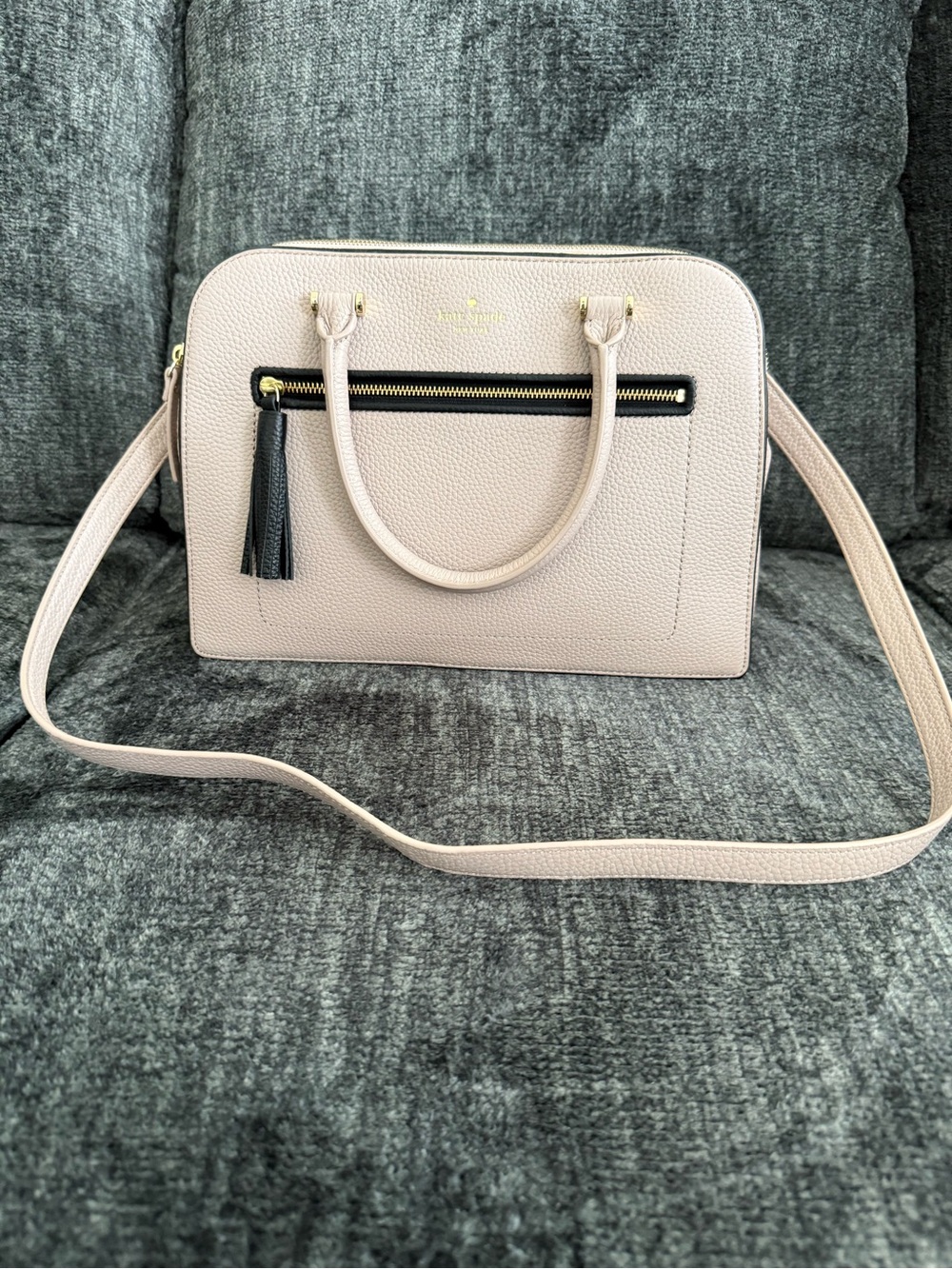 kate spade Blush Pink Pebbled Leather Satchel with Black Tassel